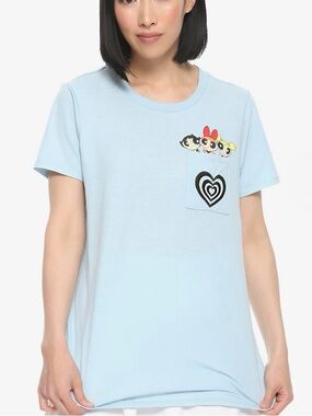 The Powerpuff Girls Heart Pocket T-Shirt graphic print lettering size small